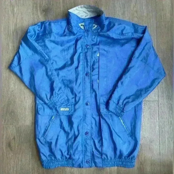 Current Seen Jackets & Blazers - Vintage 90s Current Seen Womens Jacket Windbreaker Blue Button Up M (Runs Large)